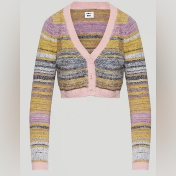 Aritzia Sunday Best Womens Reese Cropped Cardigan S Multicolor Fuzzy Button Up - Picture 8 of 9